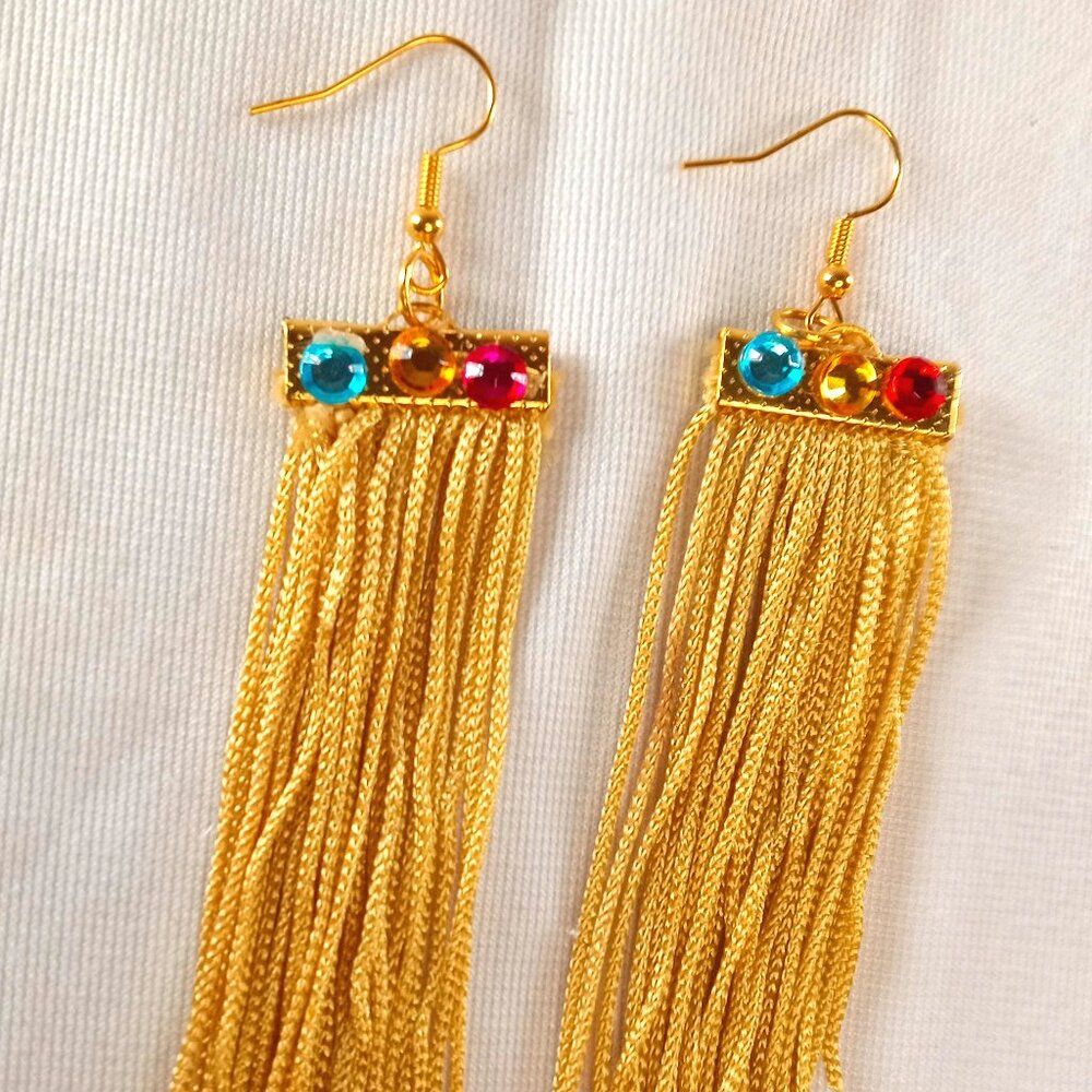 Beige Tassel & Rhinestone Earrings,  Beige Tassel Earrings, Tassel Earrings